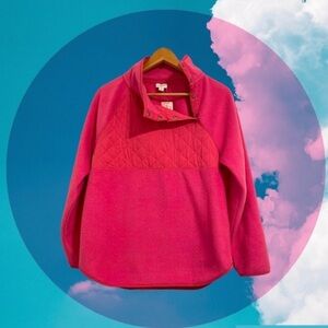 J Crew Womens Fleece Sherpa Quilted Pullover Jacket Mock Neck Snaps Pink‎ Cozy M